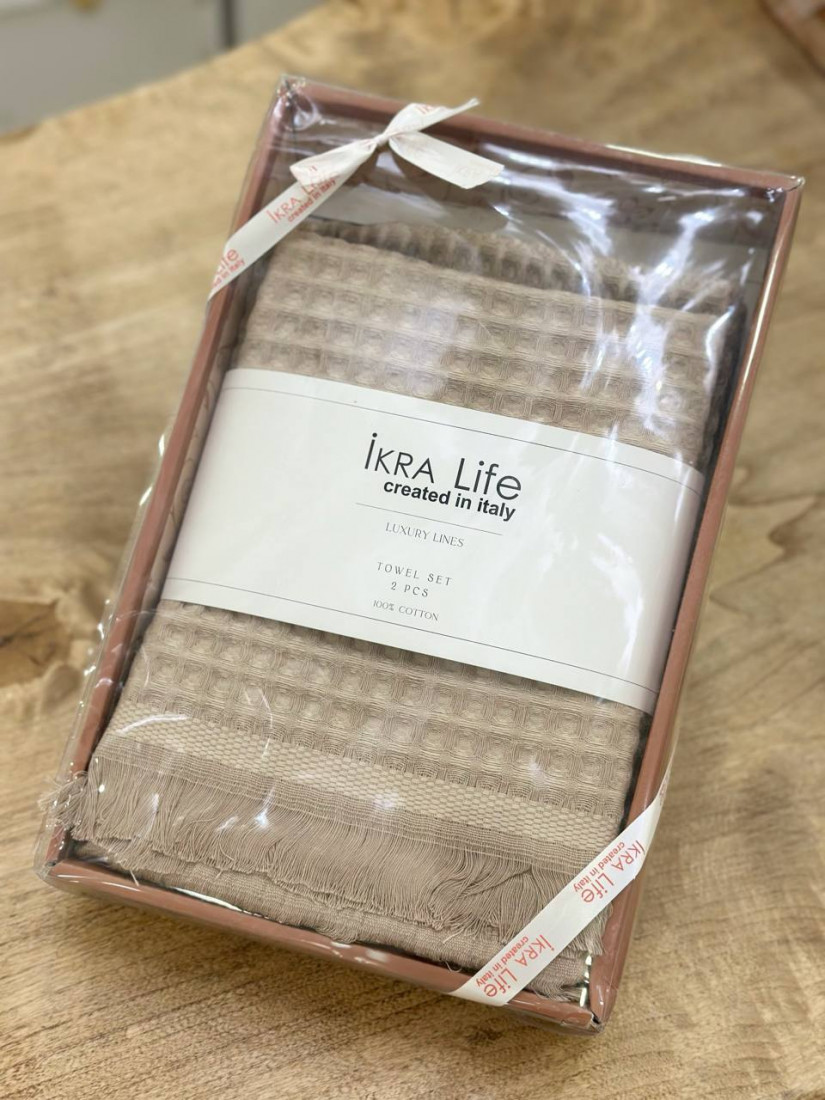 IKRA LIFE | КОМПЛЕКТ ВАФЕЛЬНЫХ ПОЛОТЕНЕЦ (Коричневый) 50X90 см (1 шт) + 70Х140 см (1 шт)